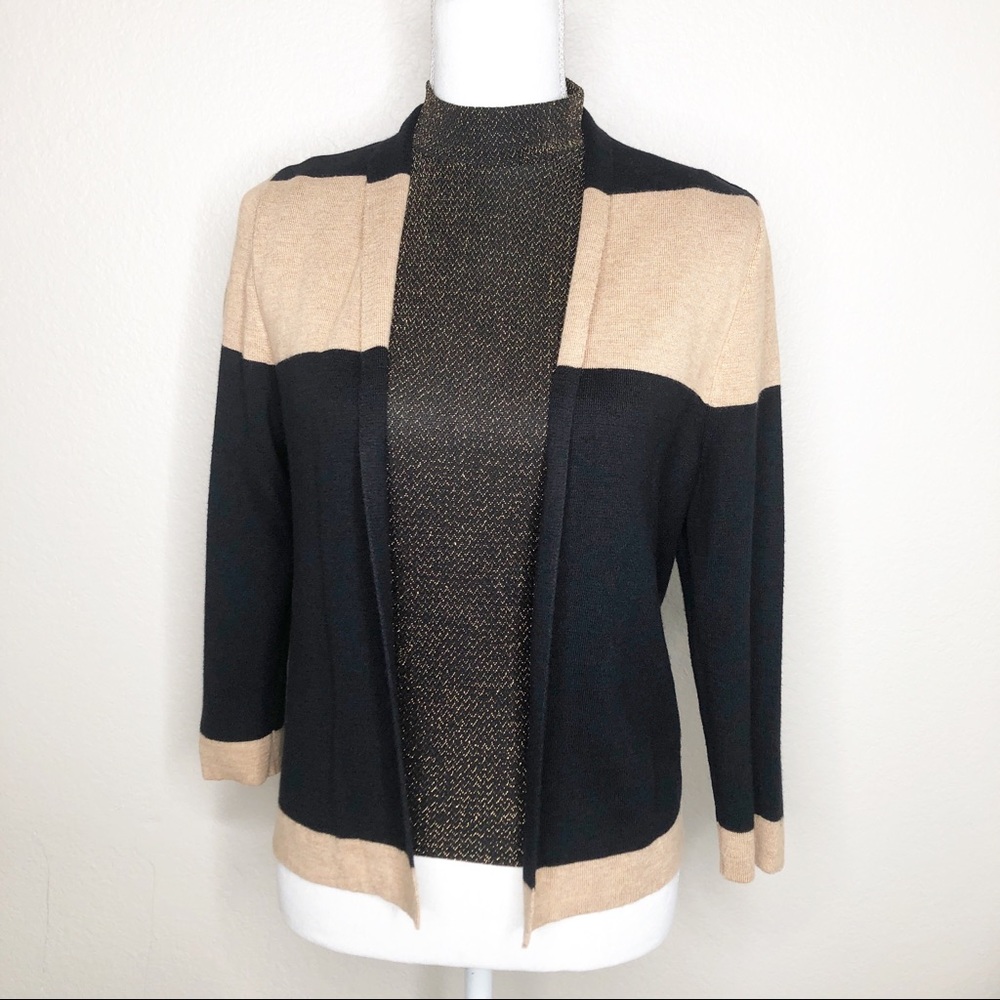 Liz Claiborne Colorblock Beige Black Sweater